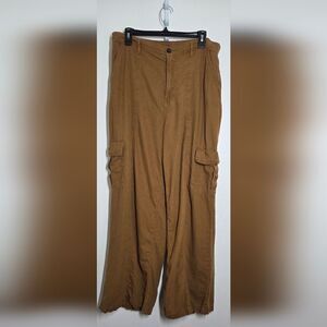 A.N.A.LINEN BLEND KHAKI WIDE LEG CARGO PANT sz 16 ROYAL BROWN